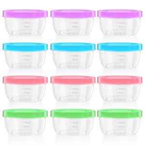 zezzxu 5 oz small plastic food containers with screw lids, 12 pack reusable freezer storage jars stackable deli containers (microwave & freezer safe)