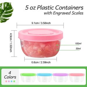 Zezzxu 5 oz Small Plastic Food Containers with Screw Lids, 12 Pack Reusable Freezer Storage Jars Stackable Deli Containers (Microwave & Freezer Safe)