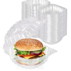 stock your home plastic 5 x 5 inch clamshell takeout trays (100 pack) - dessert containers - plastic hinged food container - disposable plastic to go boxes for salads, pasta, sandwiches