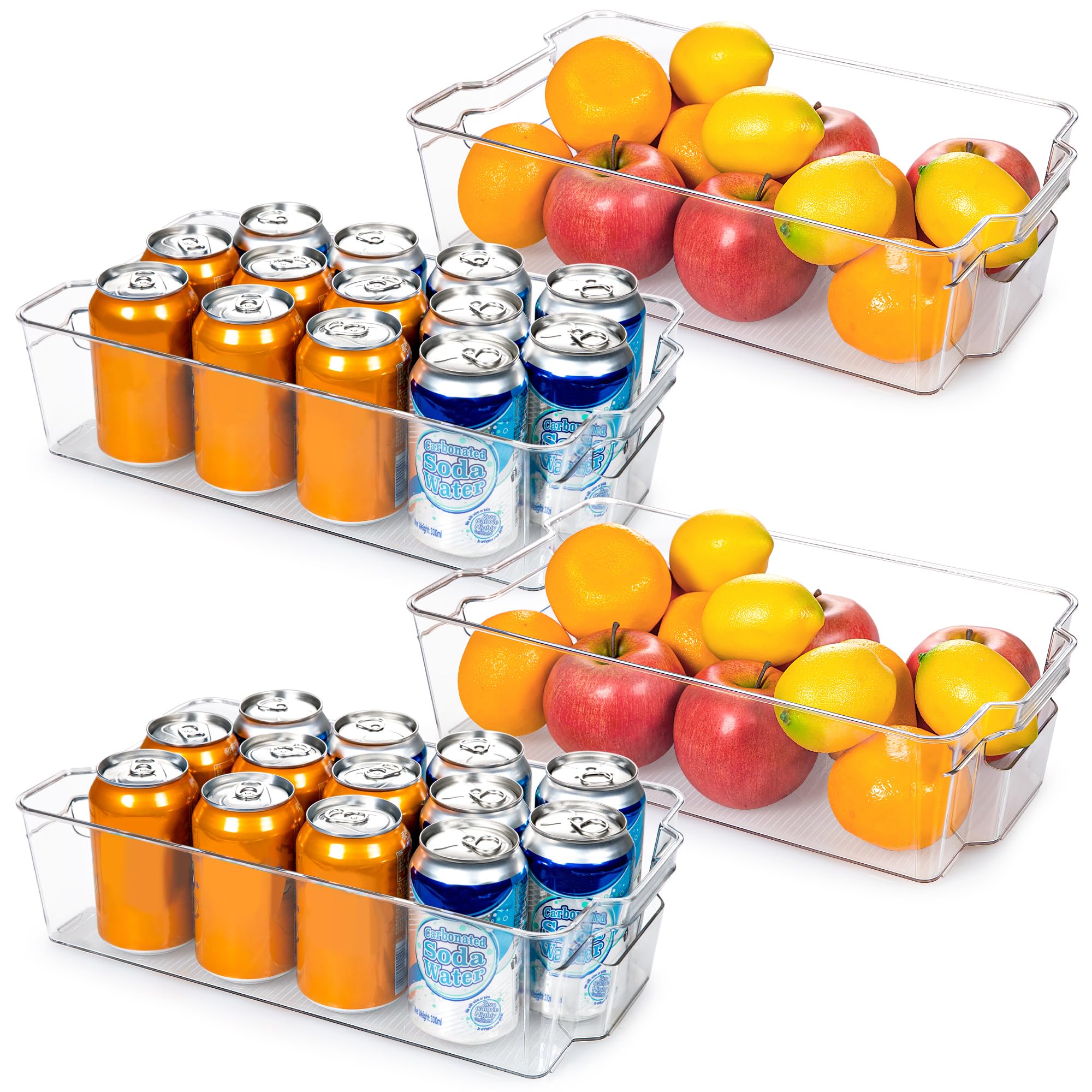 HOOJO Refrigerator Organizer Bins - 4pcs Clear Plastic Bins For Fridge, Freezer, Kitchen Cabinet, Pantry Organization, BPA Free Fridge Organizer, 14.5" Long-X Large, Clear