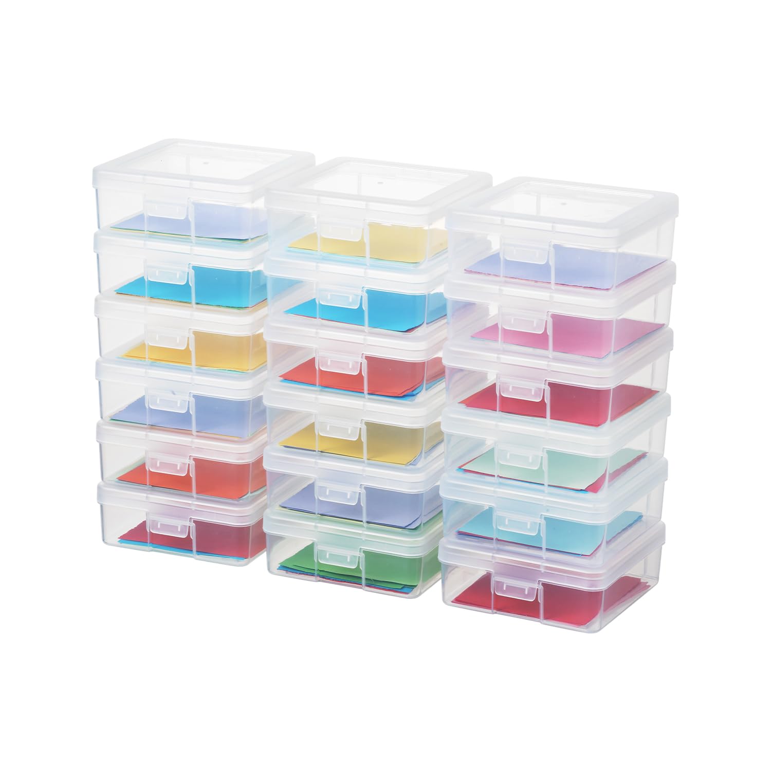 novelinks Stackable Plastic Clear Storage Box Containers with Latching Lid - Art Craft Supply Organizer Storage Containers for Pencil Box, Lego, Crayon, Beads, Jewelry (18 Pack Small -Clear)