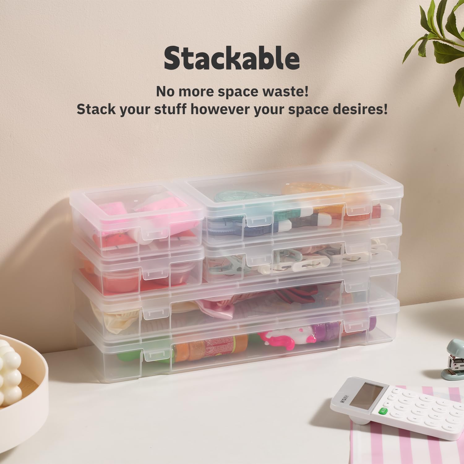 novelinks Stackable Plastic Clear Storage Box Containers with Latching Lid - Art Craft Supply Organizer Storage Containers for Pencil Box, Lego, Crayon, Beads, Jewelry (18 Pack Small -Clear)