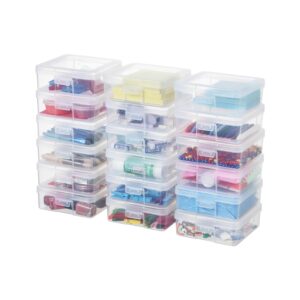 novelinks Stackable Plastic Clear Storage Box Containers with Latching Lid - Art Craft Supply Organizer Storage Containers for Pencil Box, Lego, Crayon, Beads, Jewelry (18 Pack Small -Clear)