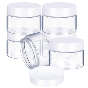 6 pack 4 oz plastic pot jars round clear leak proof plastic cosmetic container jars with white lids for travel storage make up, eye shadow, nails, powder, paint, jewelry(4 oz)