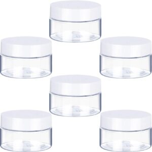 6 Pack 4 oz Plastic Pot Jars Round Clear Leak Proof Plastic Cosmetic Container Jars with White Lids for Travel Storage Make Up, Eye Shadow, Nails, Powder, Paint, Jewelry(4 oz)