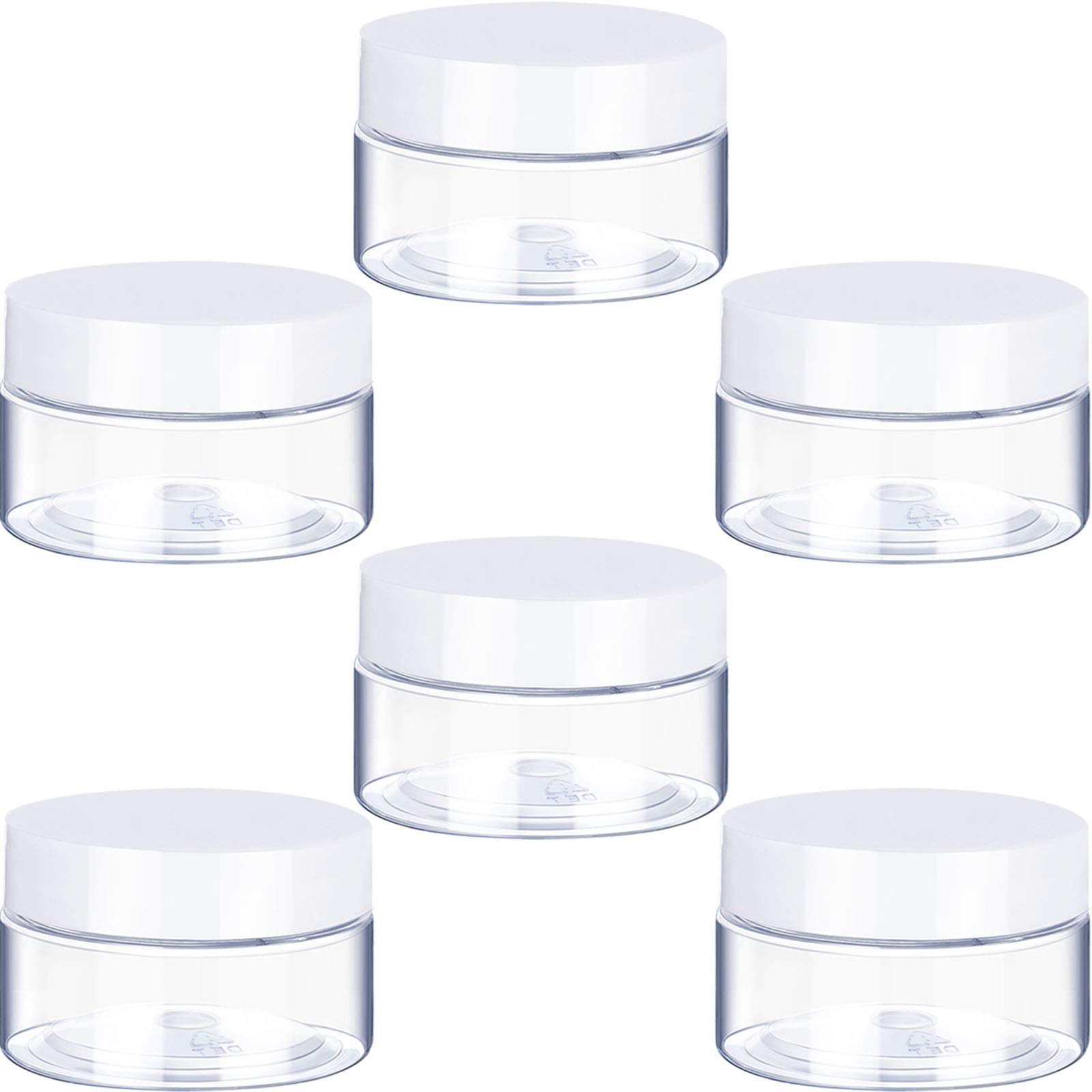 6 Pack 4 oz Plastic Pot Jars Round Clear Leak Proof Plastic Cosmetic Container Jars with White Lids for Travel Storage Make Up, Eye Shadow, Nails, Powder, Paint, Jewelry(4 oz)