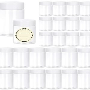 TUZAZO 24 Pack Empty Plastic Slime Containers with Lids and Labels - 12pcs 8 OZ and 12pcs 4 OZ Small Plastic Jars for Lotion, Cream, Ointments, Makeup, Glitters, Samples, Travel Storage