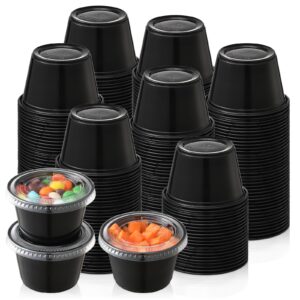 aozita 120-4 oz black portion cups, small plastic containers with lids, airtight souffle cups, salad dressing container, sauce cups, condiment cups for lunch, party to go, trips