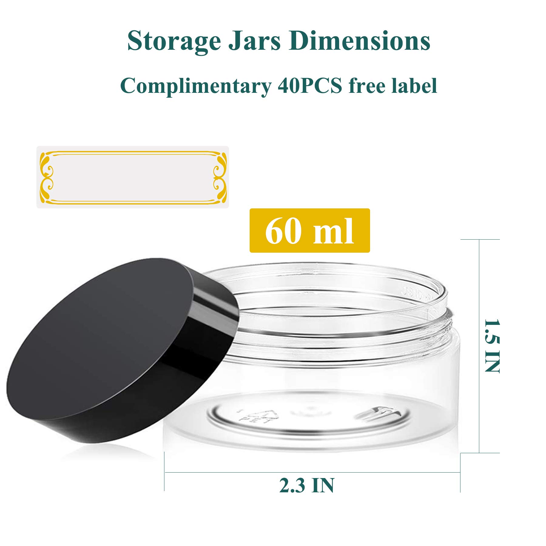 Hajoyful 2oz Plastic Jars with Lids 36PCS Small Cosmetic Slime Containers Clear Travel Round Jars Empty Sample Containers Leak Proof Pot Jars with Black Lids for Lotion and Cream Acrylic Powder