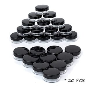 ZEJIA 10 Gram Sample Containers, 20 Count Cosmetic Containers with Lids, Refillable Empty Sample Jars, Small Plastic Containers with Lids (Black)