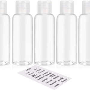 DNSEN 5 Pack 3.4oz Empty Plastic Travel Bottles for Toiletries TSA Approved Leak Proof Squeezable Travel Size Containers Travel Essentials Accessories, clear