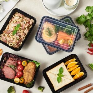 FULIGN 24 oz Meal Prep Containers With Lids Reusable 50 Pack Extra-thick Plastic Food Storage Black Disposable To Go Lunch Box BPA Free Stackable Microwave Dishwasher Freezer Safe