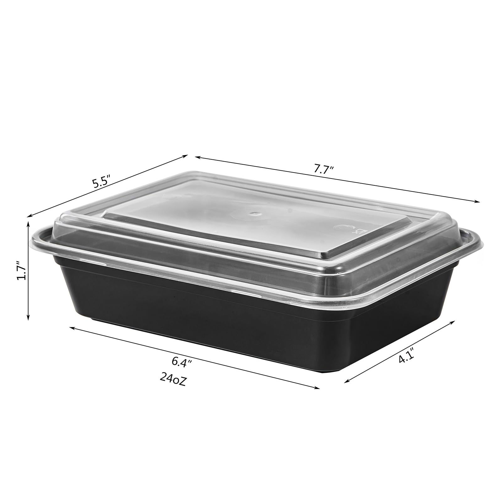 FULIGN 24 oz Meal Prep Containers With Lids Reusable 50 Pack Extra-thick Plastic Food Storage Black Disposable To Go Lunch Box BPA Free Stackable Microwave Dishwasher Freezer Safe