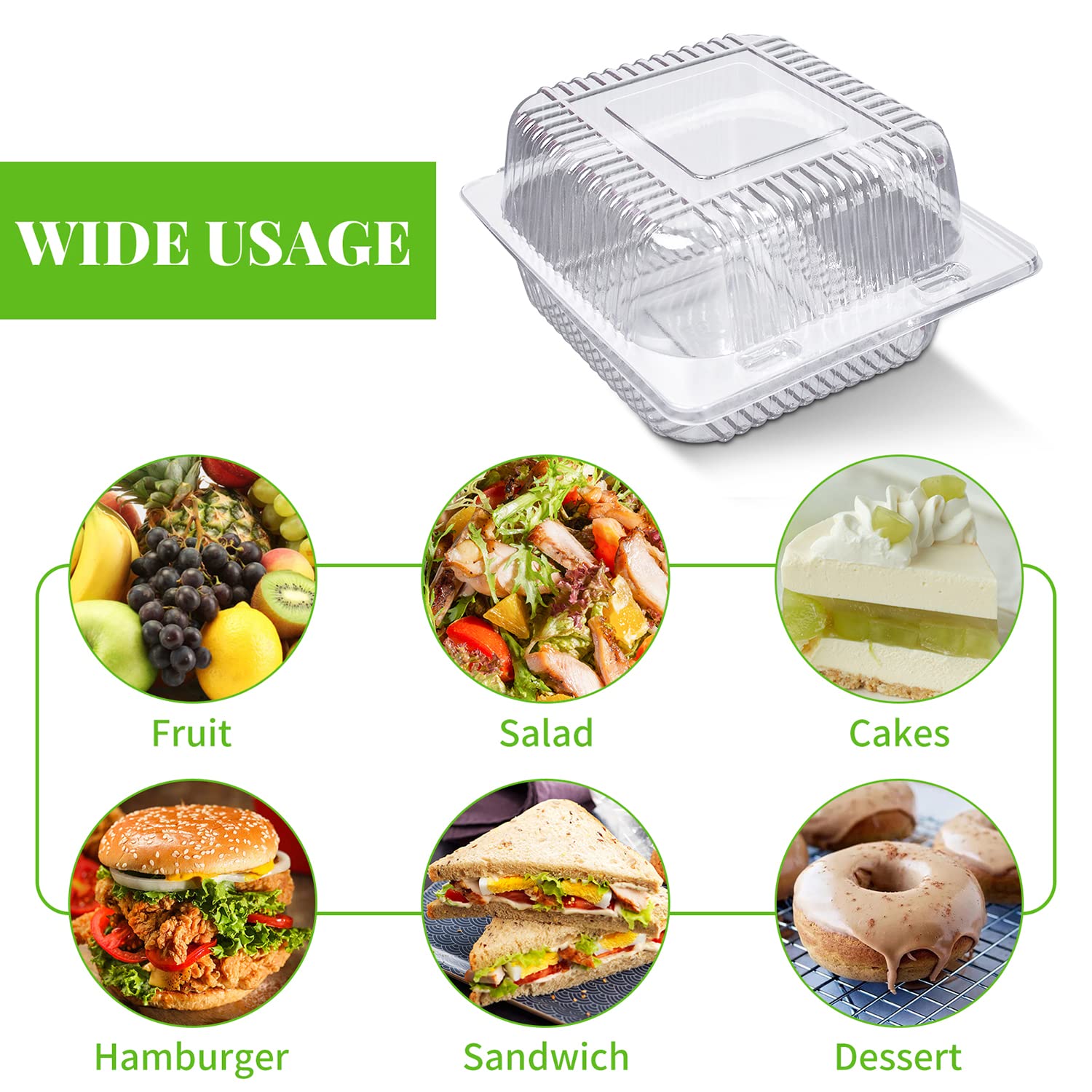 HIQQUGU 50 PCS Plastic Hinged Take Out Containers Clamshell Take Out Tray, Clear Plastic Take out Containers, for Sandwiches, Salads, Hamburger (5x4.7x2.8 in).