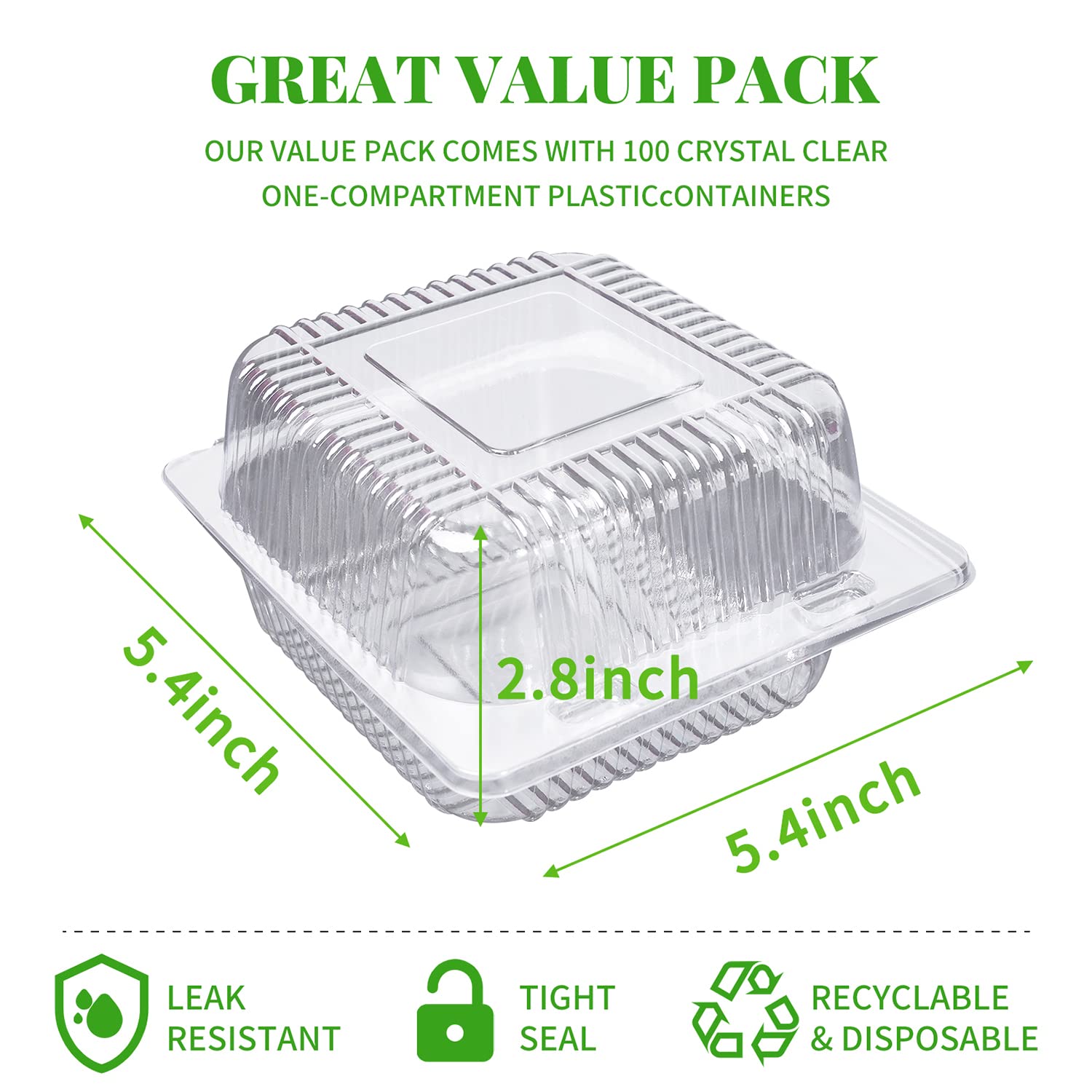 HIQQUGU 50 PCS Plastic Hinged Take Out Containers Clamshell Take Out Tray, Clear Plastic Take out Containers, for Sandwiches, Salads, Hamburger (5x4.7x2.8 in).