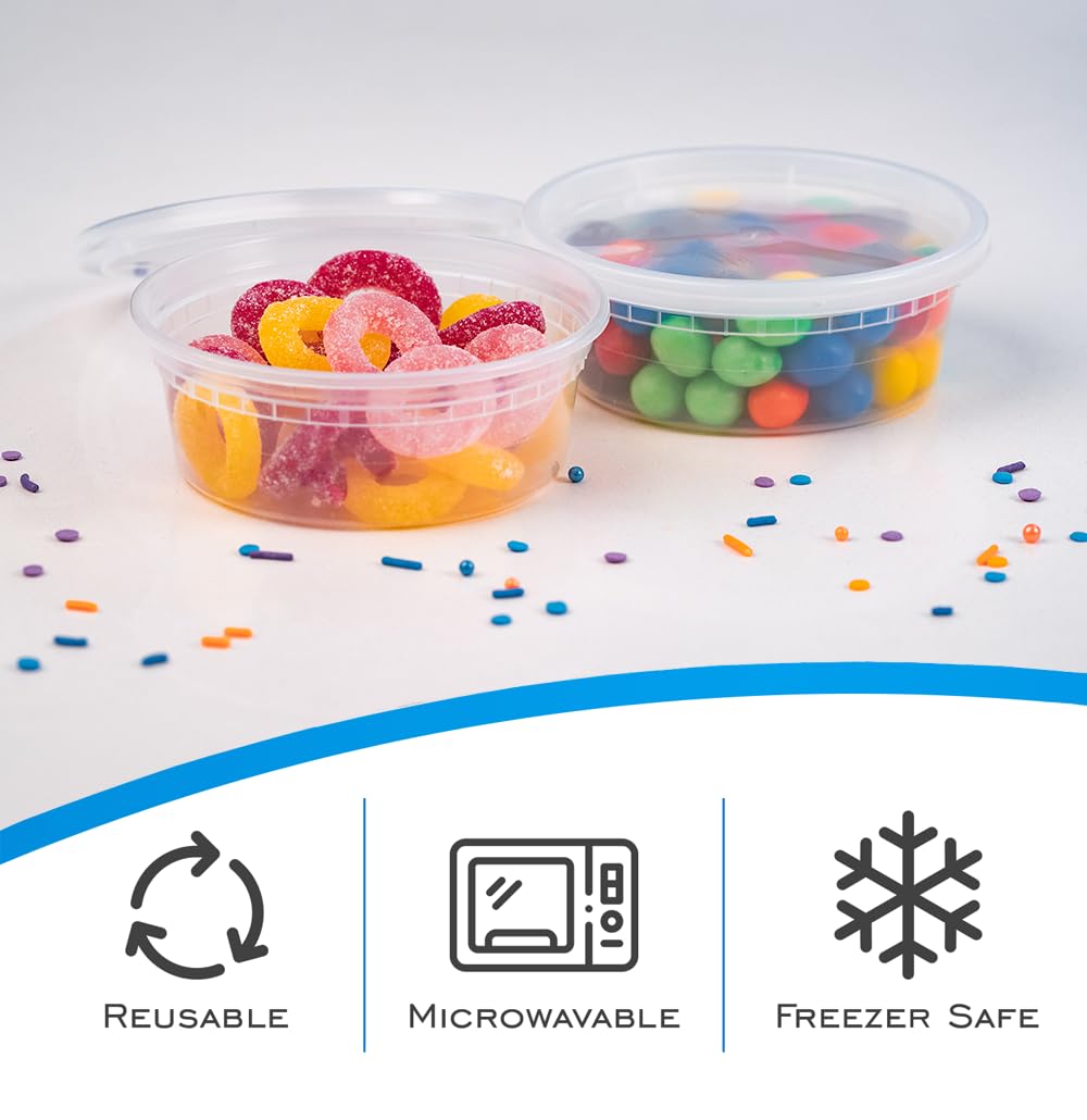 EDI [8 OZ, 25 Sets] Plastic Deli Food Storage Containers with Airtight Lids | Microwave-, Freezer-, Dishwasher-Safe | BPA Free | Heavy-Duty | Meal Prep | Leakproof | Recyclable