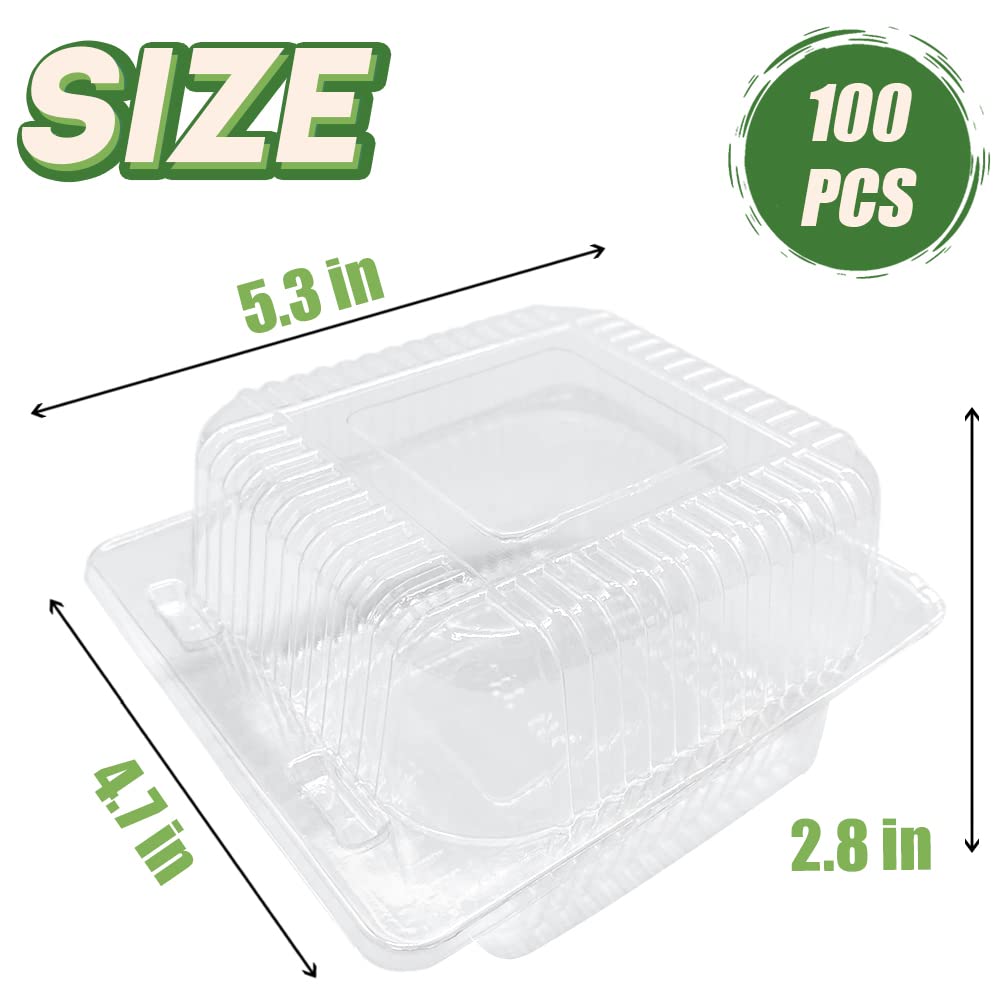 Xanllaxa 100 PCS Clear Plastic Square Hinged Food Container,Plastic Take Out Containers,Disposable Clamshell Food Containers for Salads,Pasta,Dessert,Sandwiches(5.3x4.7x2.8 In)