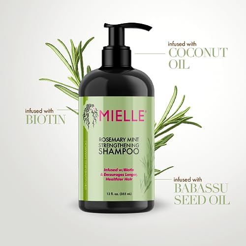 Mielle Organics Rosemary Mint Strengthening Shampoo and Leave-In Conditioner Infused with Biotin, Cleanses and Helps Strengthen Weak and Brittle Hair, 12 Ounces