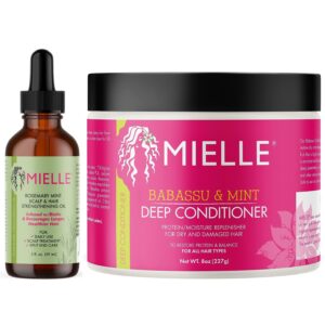 mielle organics rosemary mint scalp & hair strengthening oil and babassu & mint deep conditioner bundle