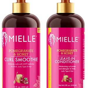 Mielle Organics Pomegranate & Honey Leave-In Conditioner + Honey Curl Smoothie Bundle