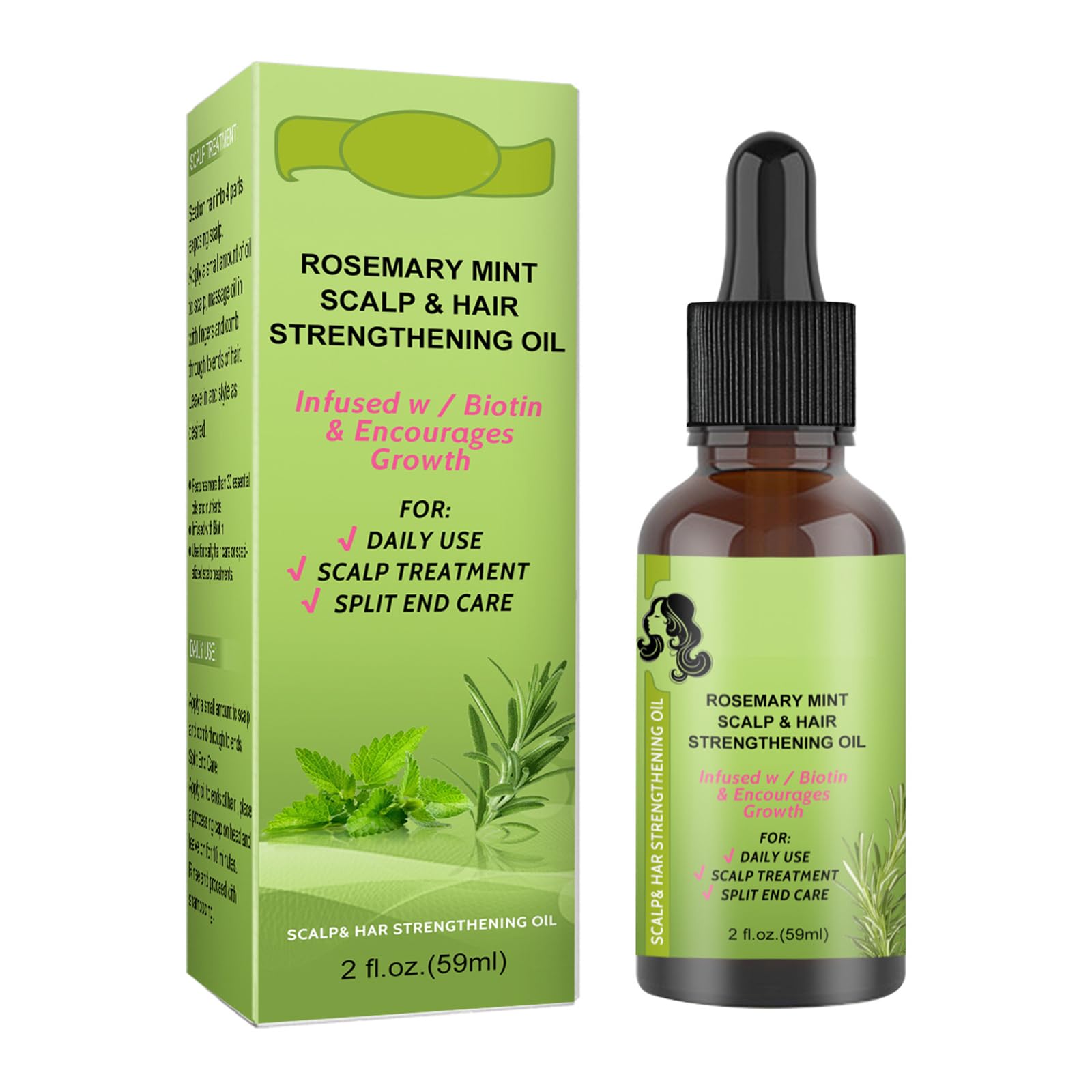 Rosemary Mint Hair Growth Oil, Organic Rosemary Hair Regrowth Essential Oil Hair Loss Treatment Serum, Scalp Massage Activate Hair Follicle Strengthen Hair Roots