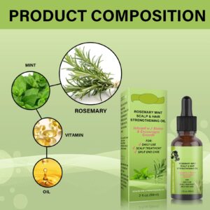 Rosemary Mint Hair Growth Oil, Organic Rosemary Hair Regrowth Essential Oil Hair Loss Treatment Serum, Scalp Massage Activate Hair Follicle Strengthen Hair Roots