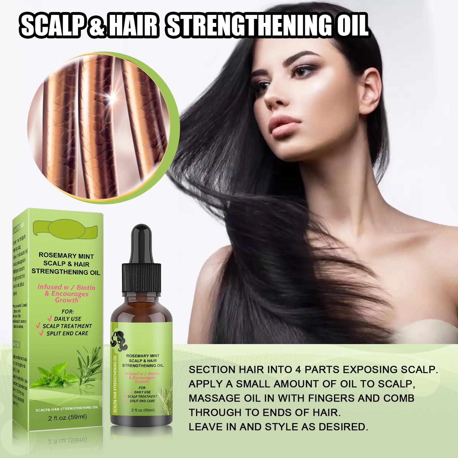 Rosemary Mint Hair Growth Oil, Organic Rosemary Hair Regrowth Essential Oil Hair Loss Treatment Serum, Scalp Massage Activate Hair Follicle Strengthen Hair Roots