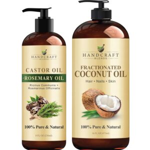 handcraft blends castor oil with rosemary oil and coconut oil for hair growth, eyelashes and eyebrows - 100% pure and natural carrier oil, hair oil and body oil - 8 fl. oz & 16 fl. oz