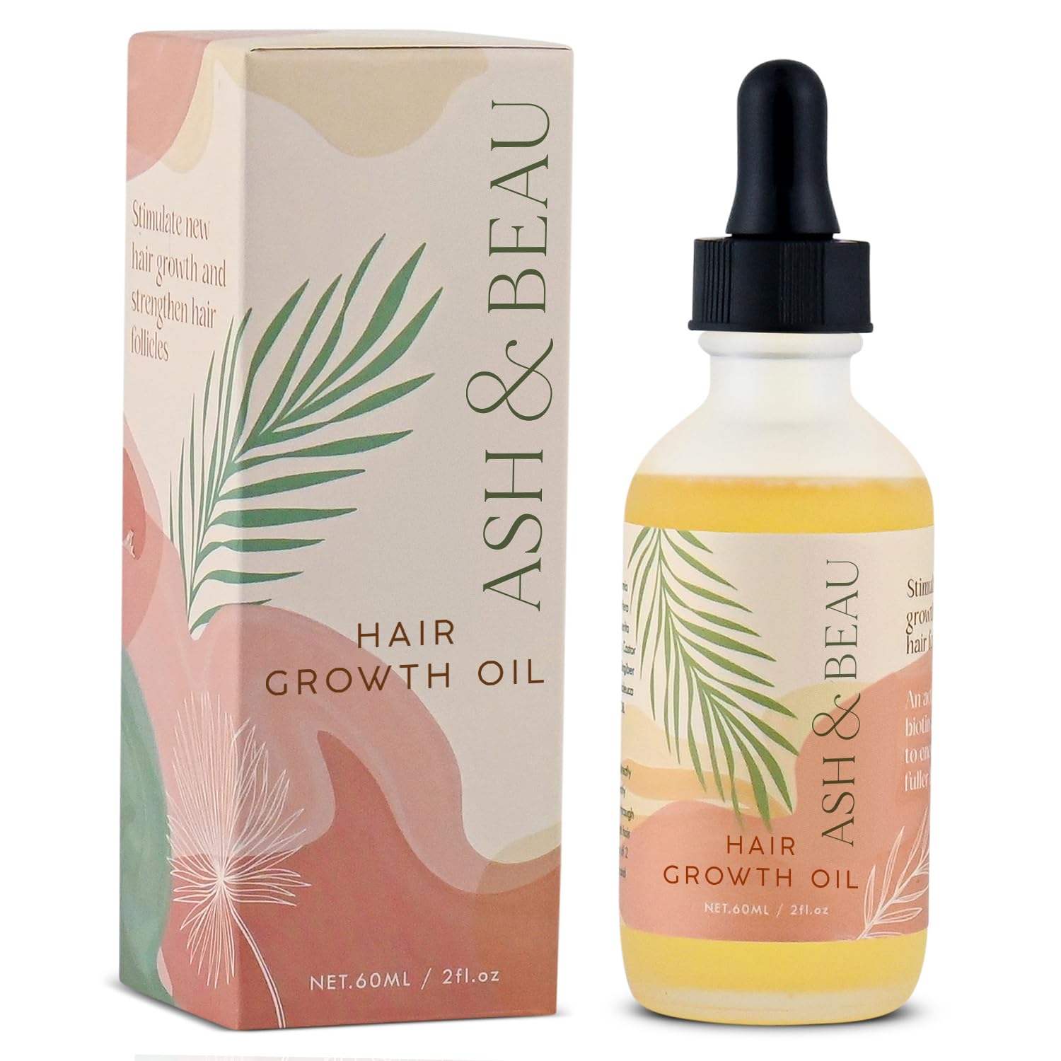 Ash & Beau Hair Growth Oil with Biotin, Rosemary, Castor, Tea Tree, Ginger - Growth Treatment That Promotes Thicker, Longer & Stronger Hair (60ml)