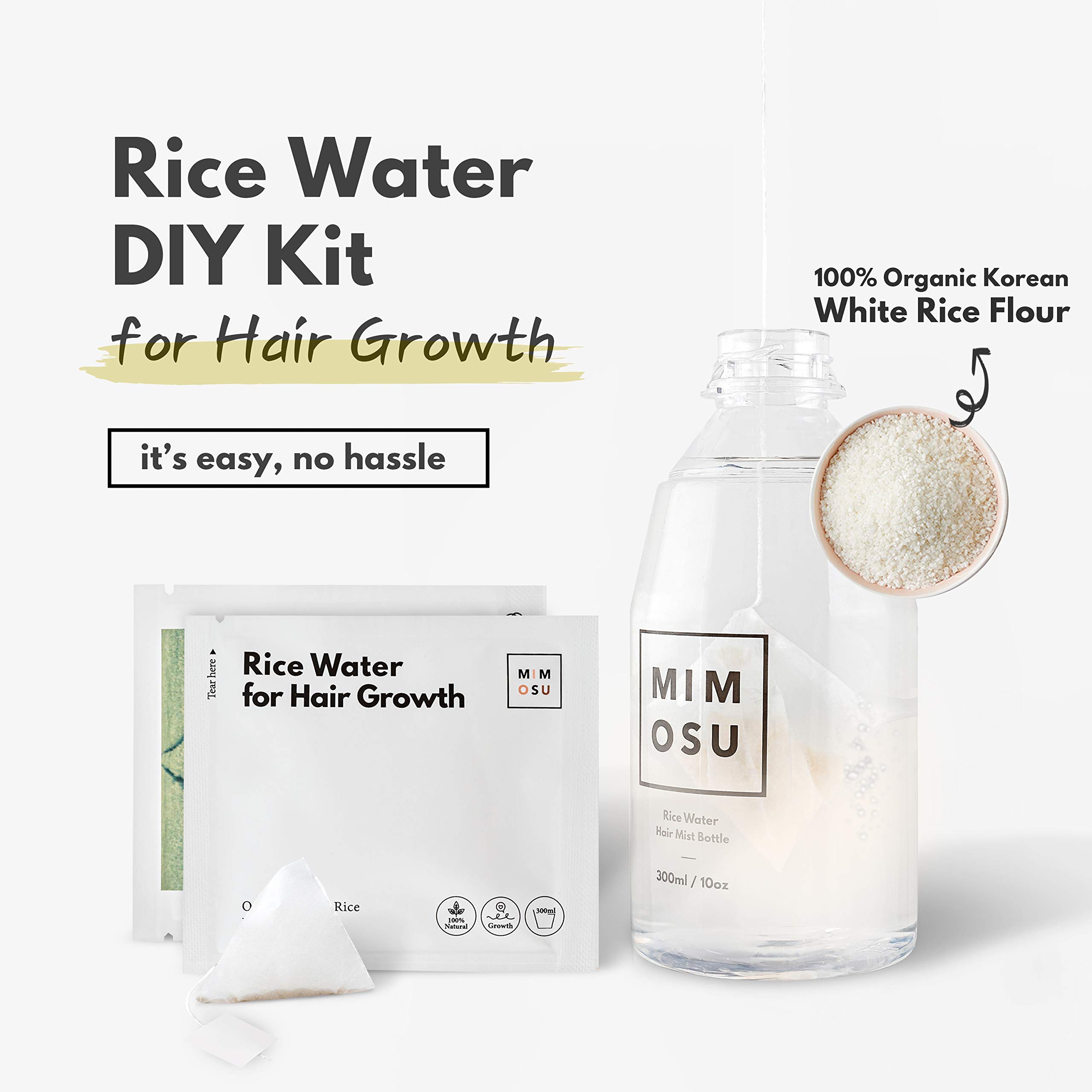 mimosu Natural Hair Growth Conditioner DIY Kit fermented Rice Water for Hair Growth Tea Bags with Continuous Spray Bottle Package,Organic Deep Conditioner for Damaged, Dry, Frizzy Hair,Curly Hair