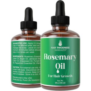 rosemary oil for hair growth for men + women - no harsh scent or scalp burn. topical treatment for hair loss prevention, hair thickness, regrowth. with jojoba, jamaican black castor, peppermint 1oz