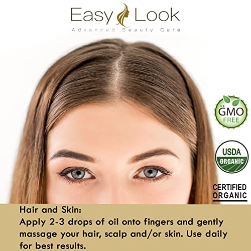 EASY LOOK Castor Oil 4oz, USDA Certified Organic 100% Pure, Stimulate Growth for Eyelashes, Eyebrows, Hair. Skin Moisturizer & Hair Treatment Starter Kit