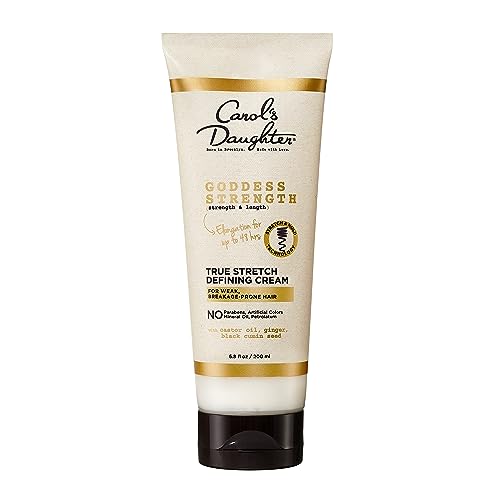 Carol's Daughter Goddess Strength True Stretch Defining Hair Cream For Wavy, Coily and Curly Hair, Curl Defining Cream with Castor Oil for Weak Hair, 6.8 Fl Oz