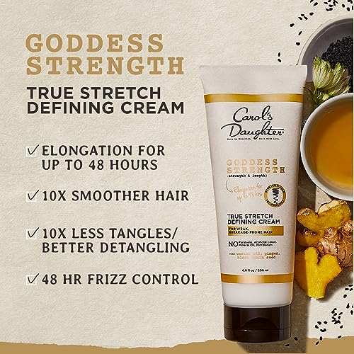 Carol's Daughter Goddess Strength True Stretch Defining Hair Cream For Wavy, Coily and Curly Hair, Curl Defining Cream with Castor Oil for Weak Hair, 6.8 Fl Oz