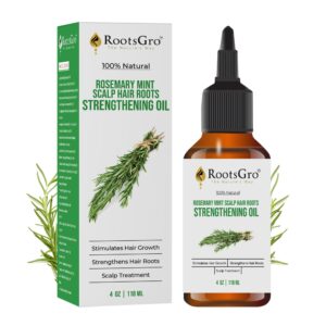 RootsGro 100% Natural Rosemary Mint Scalp Hair Oil - Blend of 30 Oils, Rosemary Oil, Peppermint Oil, Lavender Oil & More. Strengthens and Nourishes Hair Scalp | 4 ounce