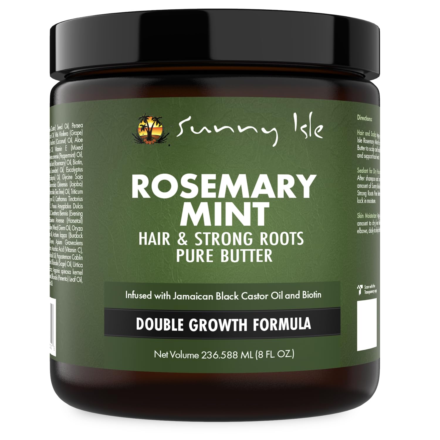 Sunny Isle Rosemary Mint Hair and Strong Roots Butter 8oz | Infused with Biotin & Jamaican Black Castor Oil | Strengthen and Nourish Hair | Dry Scalp, Split Ends…