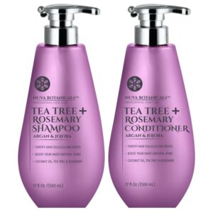 Tea Tree Oil Shampoo and Conditioner Set - Rosemary Oil Shampoo and Conditioner Hair Growth Shampoo for Women - Natural Shampoo for Thinning Hair and Hair Loss with Mint Oil and Coconut Oil (17 Fl Oz)