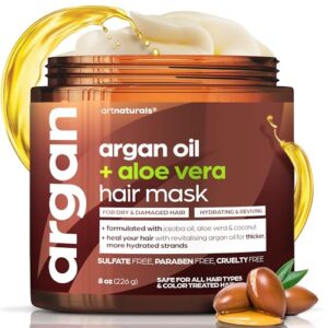 artnaturals argan hair mask conditioner - (8 oz/226g) - deep conditioning treatment - organic jojoba oil, aloe vera & keratin - repair dry, damaged, color treated, natural hair growth - sulfate free