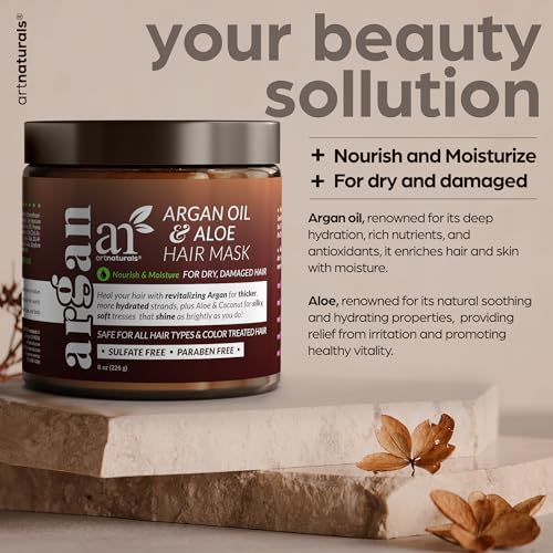 Artnaturals Argan Hair Mask Conditioner - (8 Oz/226g) - Deep Conditioning Treatment - Organic Jojoba Oil, Aloe Vera & Keratin - Repair Dry, Damaged, Color Treated, Natural Hair Growth - Sulfate Free