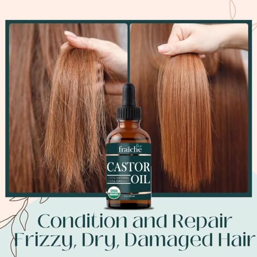 Castor Oil Organic (2oz) + FREE Filled Mascara Tube USDA Certified, 100% Pure, Cold Pressed, Hexane Free by Live Fraiche. Hair Growth Oil for Eyelashes, Eyebrows, Lash Growth Serum. Brow Treatment