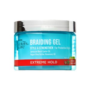 kiss colors & care braid gel extreme hold, 6 oz -nourishing, adds shine, moisture boosting, long lasting hold, for all hair types, style and stregthen, for protective styles