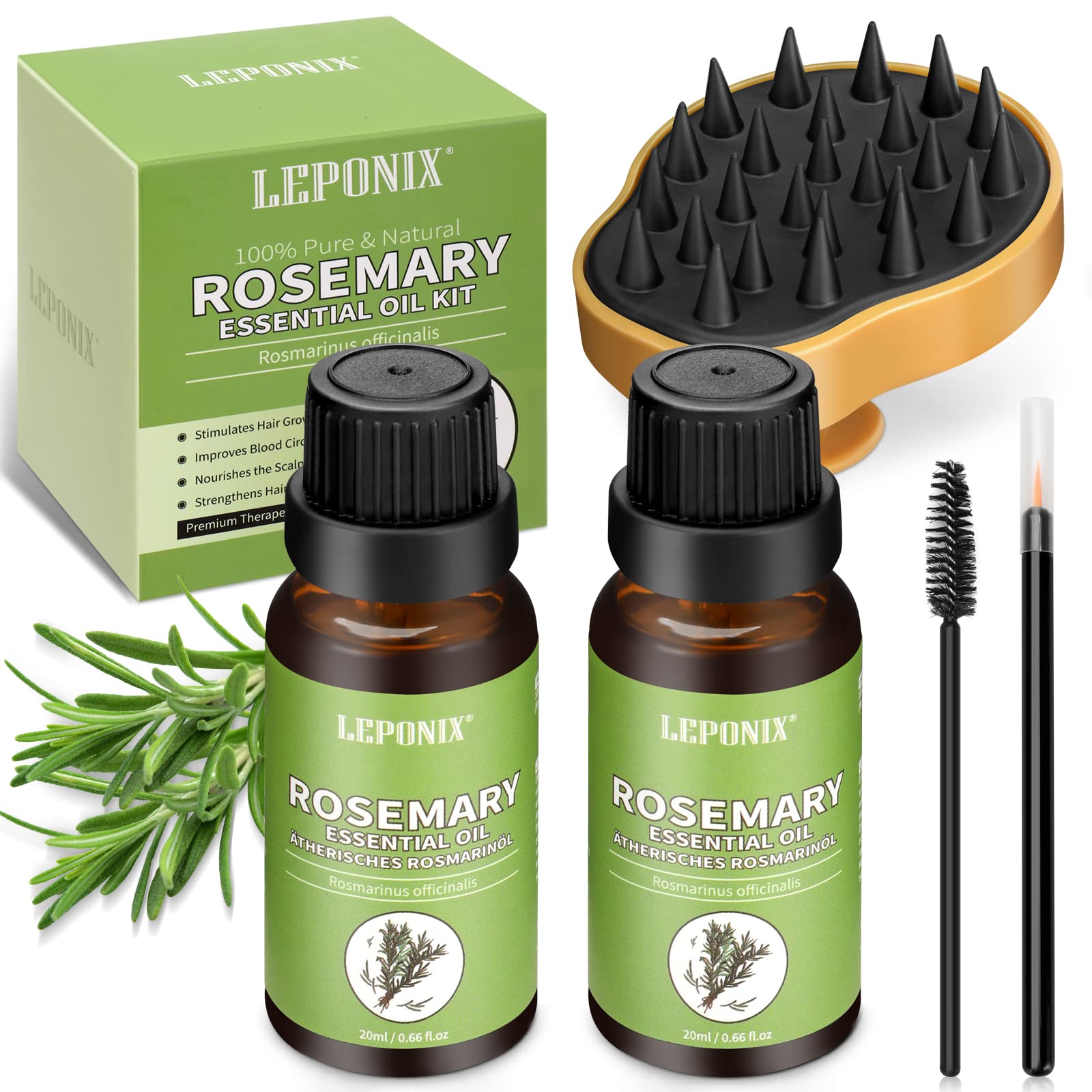 Rosemary Hair Oil for Hair Growth, Nature Pure Rosemary Oil for Hair with Scalp Massager Hair Growth Hair Regrowth Treatments for Women Men