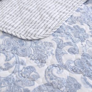 Stone Cottage- Queen Quilt Set, Cotton Reversible Bedding Set, All Season Cottage Home Décor (Field of Paisley Blue, Queen)