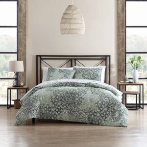 stone cottage - king comforter set, reversible cotton bedding with matching shams, all season home decor (abingdon dark green, king)