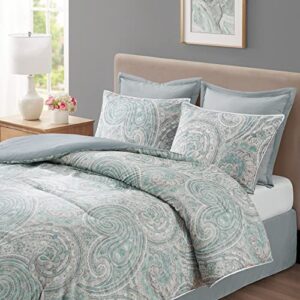 Comfort Spaces Cozy Comforter Set-Modern Classic Design All Season Down Alternative Bedding, Matching Shams, Bedskirt, Decorative Pillows, King, Kashmir Paisley Blue 8 Piece