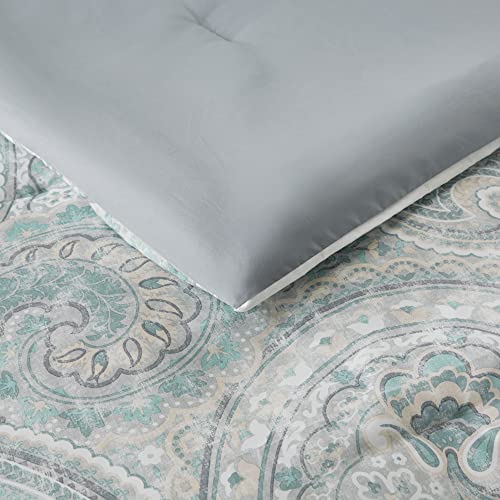 Comfort Spaces Cozy Comforter Set-Modern Classic Design All Season Down Alternative Bedding, Matching Shams, Bedskirt, Decorative Pillows, King, Kashmir Paisley Blue 8 Piece