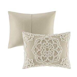 Madison Park Laetitia Comforter Bohemian Tufted Cotton Chenille, Medallion Shabby Chic All Season Down Alternative Bed Set with Matching Shams, Floral Taupe King/Cal King(104"x92") 3 Piece