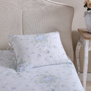 Shabby Chic® - Queen Comforter Set, Reversible Cotton Bedding with Matching Shams, Elegant Floral Home Decor for All Seasons (Bailey Blue, Queen)