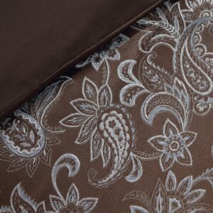 Chezmoi Collection Tuscany 7-Piece Blue Brown Paisley Floral Jacquard Comforter Bedding Set, King Size