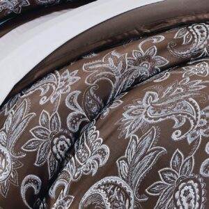 Chezmoi Collection Tuscany 7-Piece Blue Brown Paisley Floral Jacquard Comforter Bedding Set, King Size